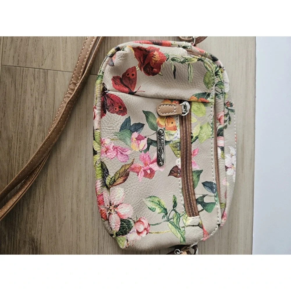 MultiSac Dynamic Mini Crossbody Bag Beige Floral Butterfly Floral Purse Wallet